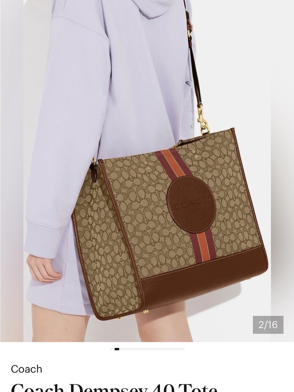 Coach Beige Canvas Tote with Burgundy Stripe and Brown Trim - Picture 9 of 9